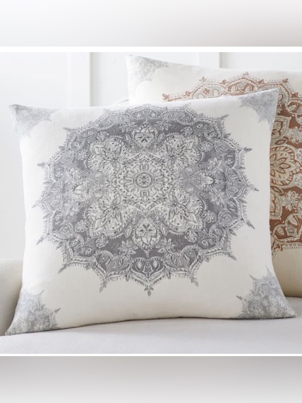 Pottery Barn Erica Medallion Pillow Cover Light Grey NWT,  neutral